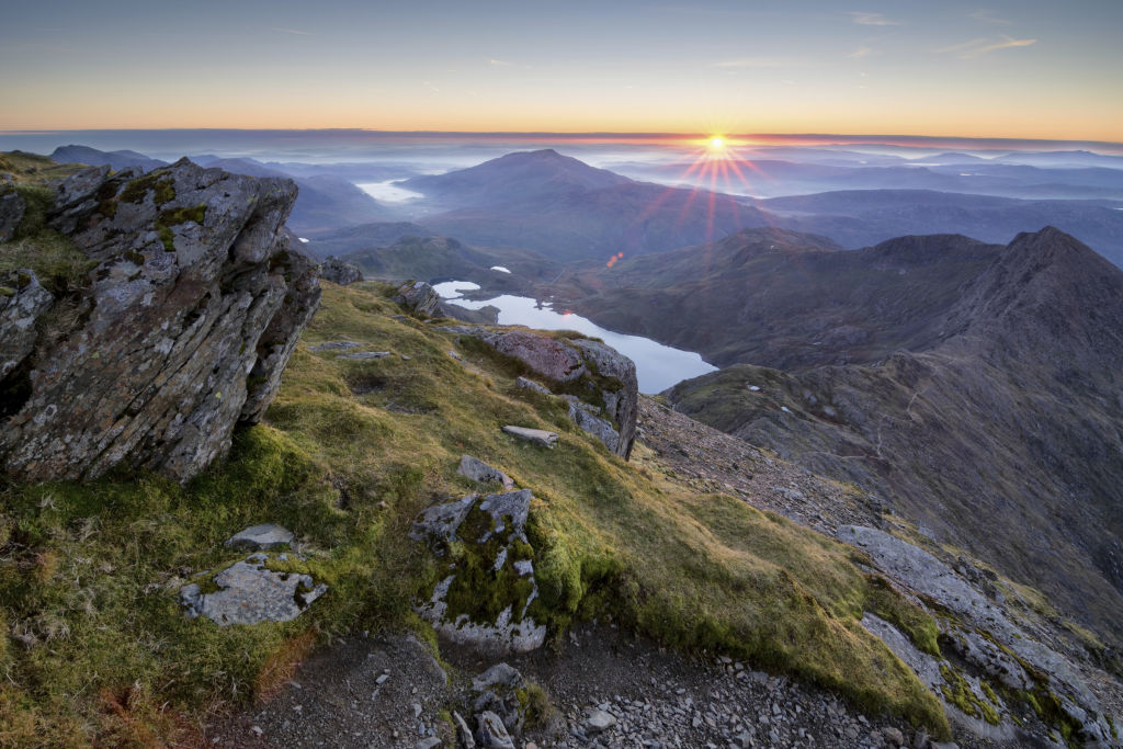 Snowdonia National Park in Wales, UK at sunset