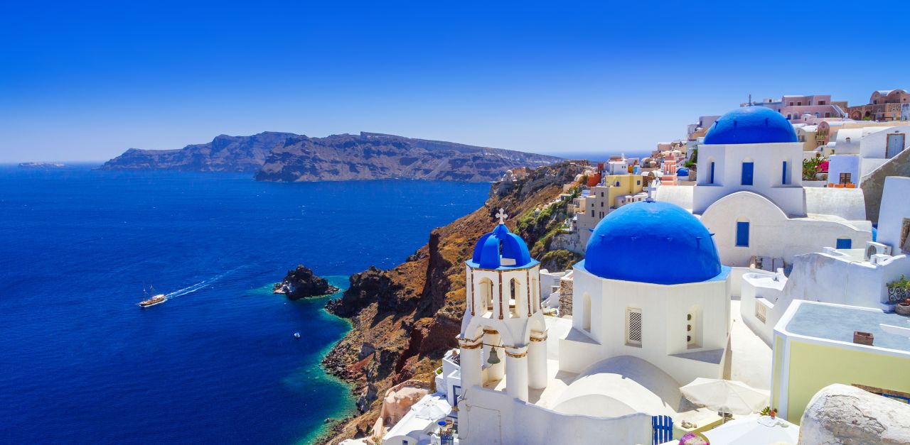 Aerial view of houses in Santorini