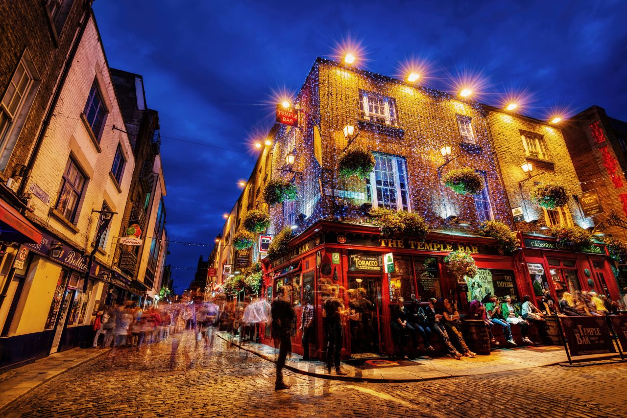 Famous pub at night in Dublin