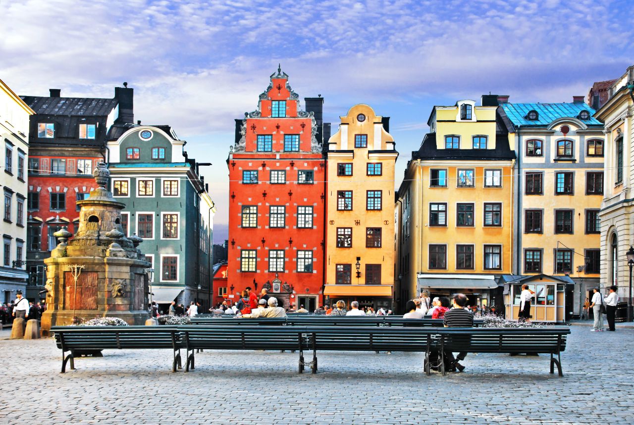 Kleurrijke huizen in het centrum van Stockholm in Zweden