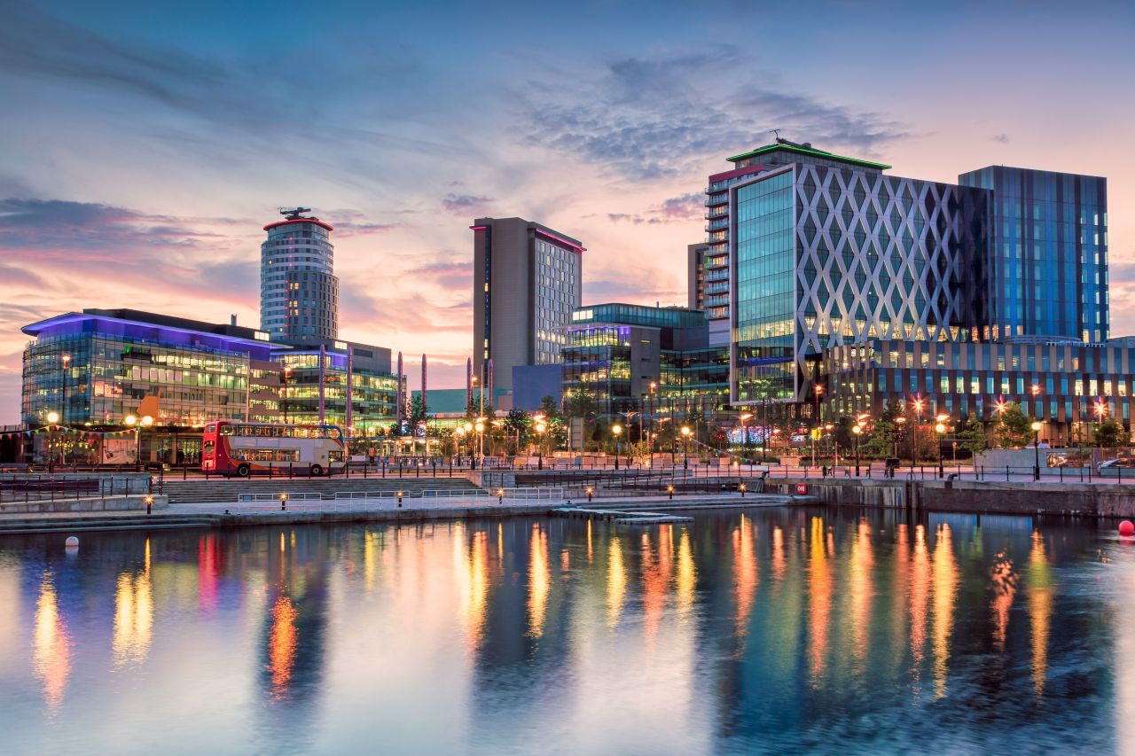 A shot of the river and buildings in Manchester