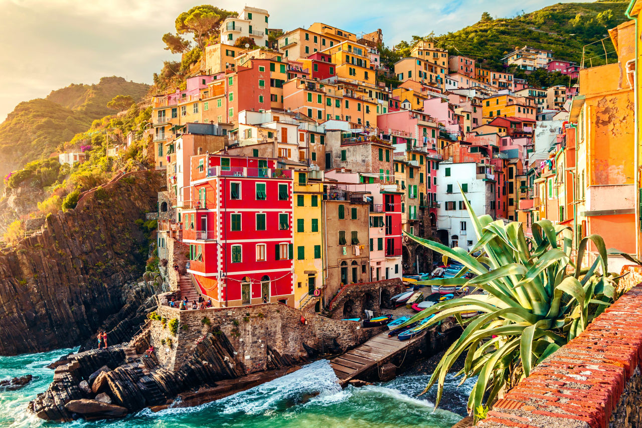 Cinque Terre Häuser Ligurien Sonnenuntergang