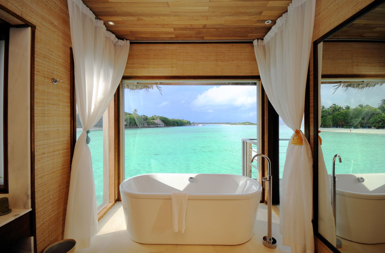 A bathtub in a luxurious resort in the Maldives