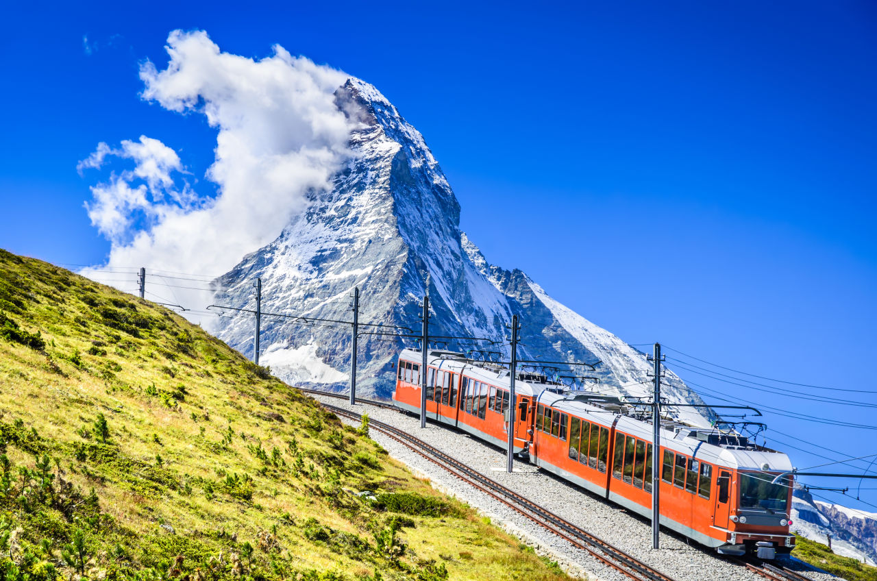 The cogwheel train connecting Gornergrat to Zermatt
