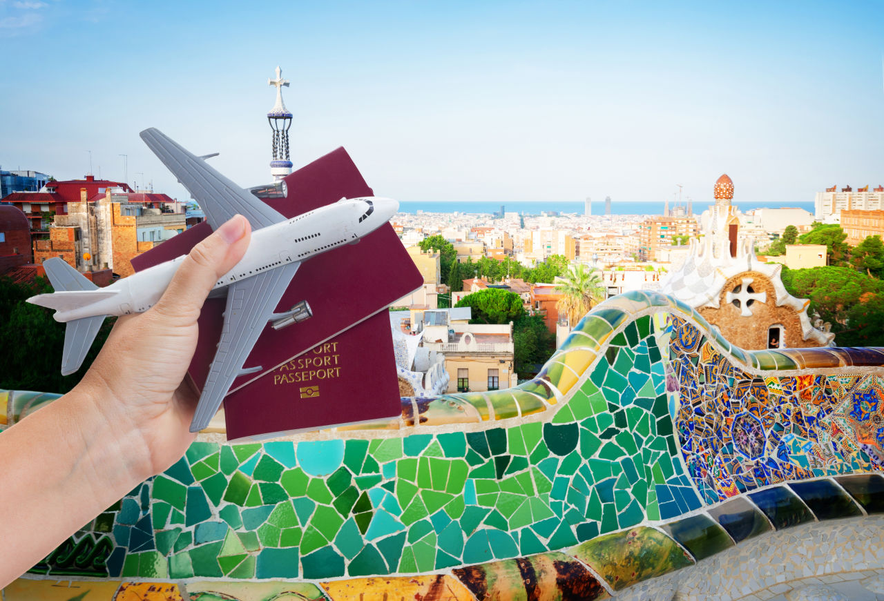 Flugzeug Reisepass Barcelona