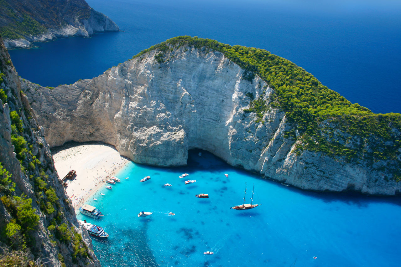 Toeristische Shipwreck Beach op het Griekse eiland Zakynthos