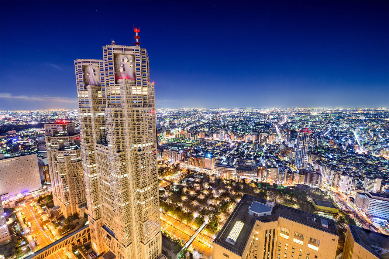 De skyline van Tokyo, de derde grootste stad ter wereld.