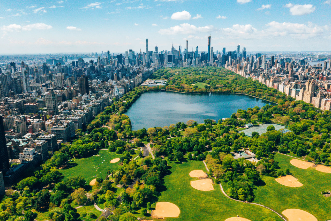 Aerial view van het Central Park midden in New York City, in Amerika.