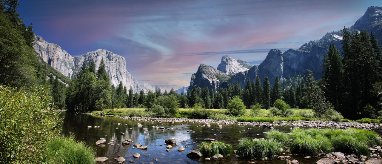 a river running between mountains in Yosemite National Park