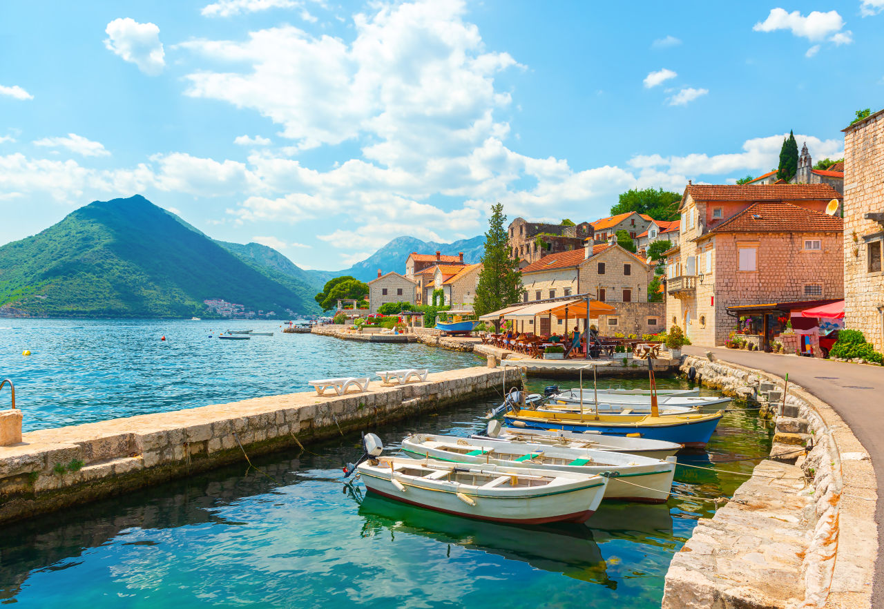 Boats on Bay of Kotor in Montenegro