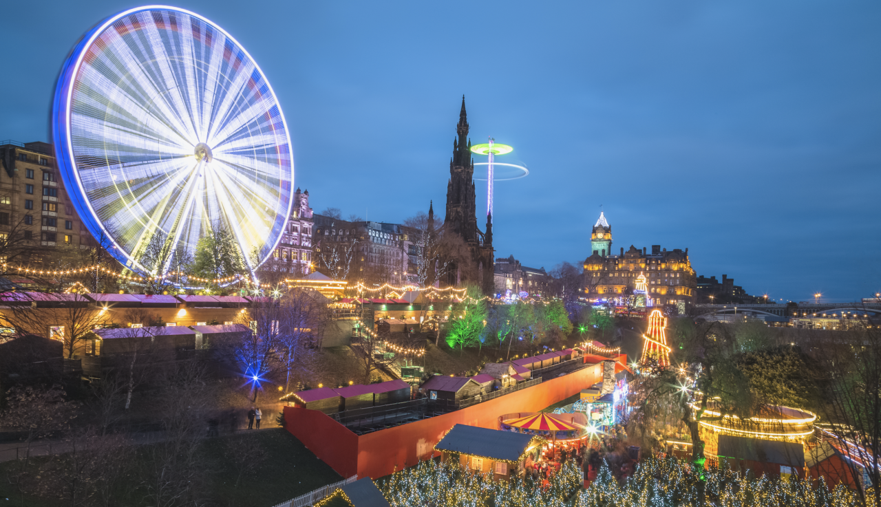ferris wheel in front of christmas markets