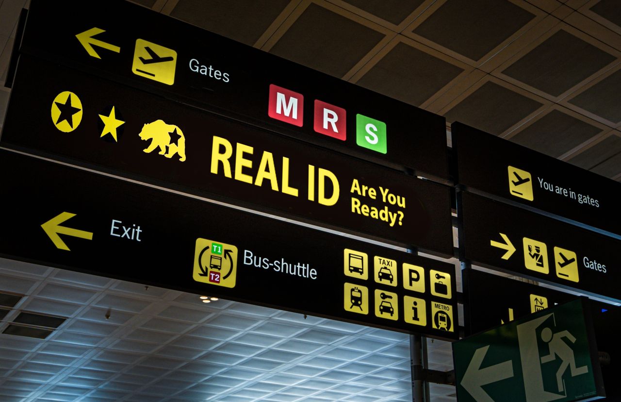 Sign displaying REAL ID: Flying Without a REAL ID Will Soon Cost You $45