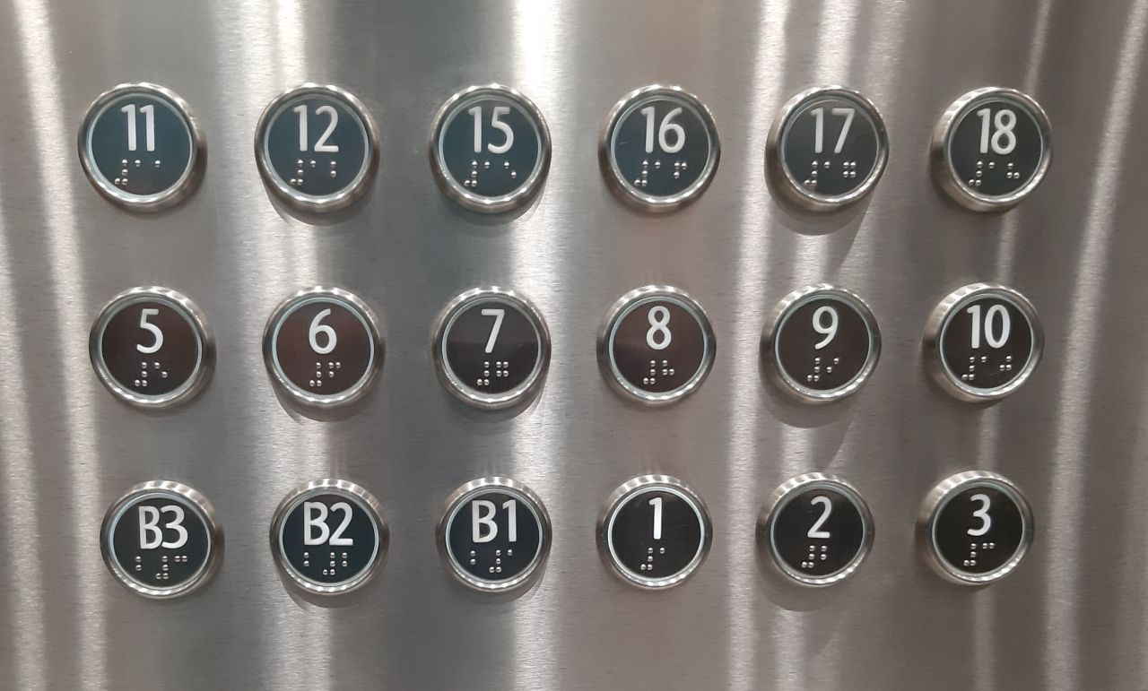 Hotel elevator panel skipping the 13th floor