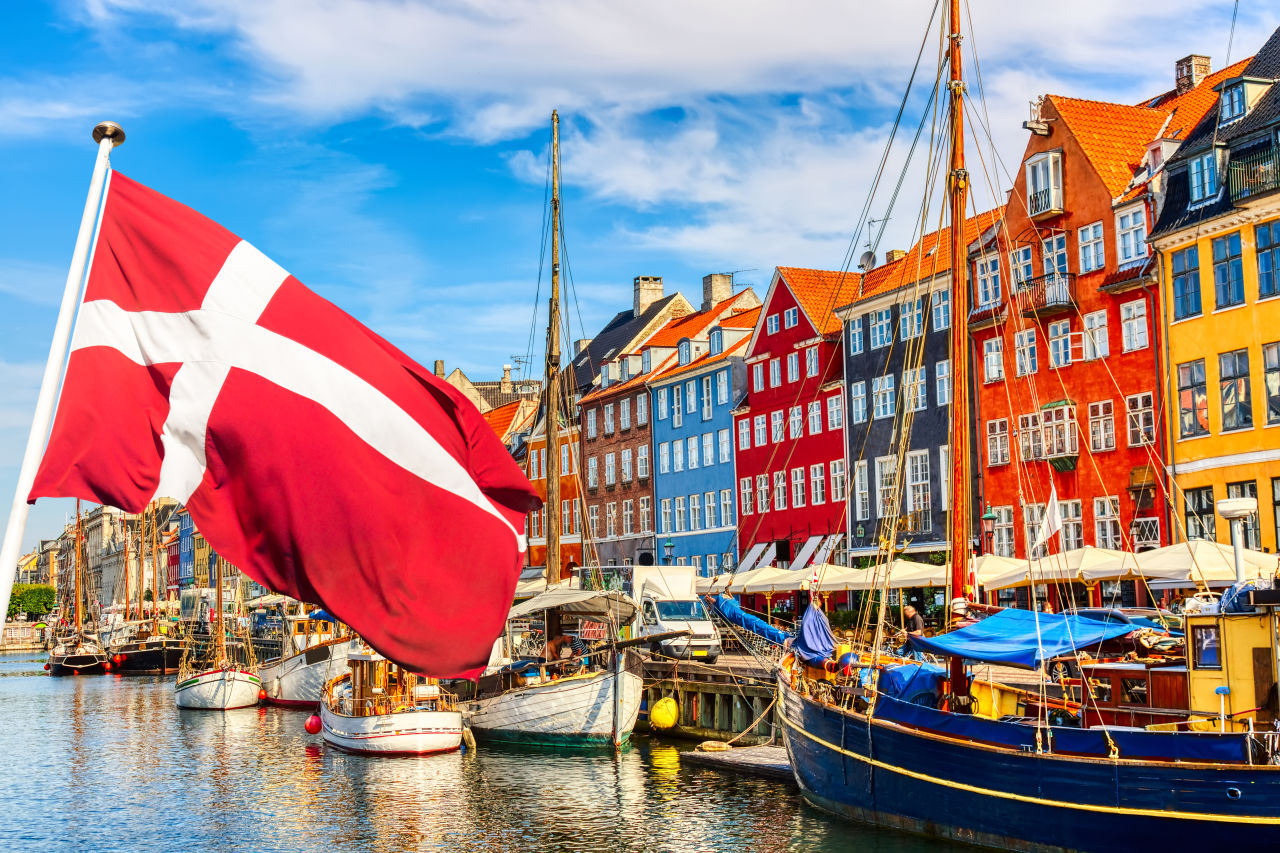 Denmark flag waving in Copenhagen