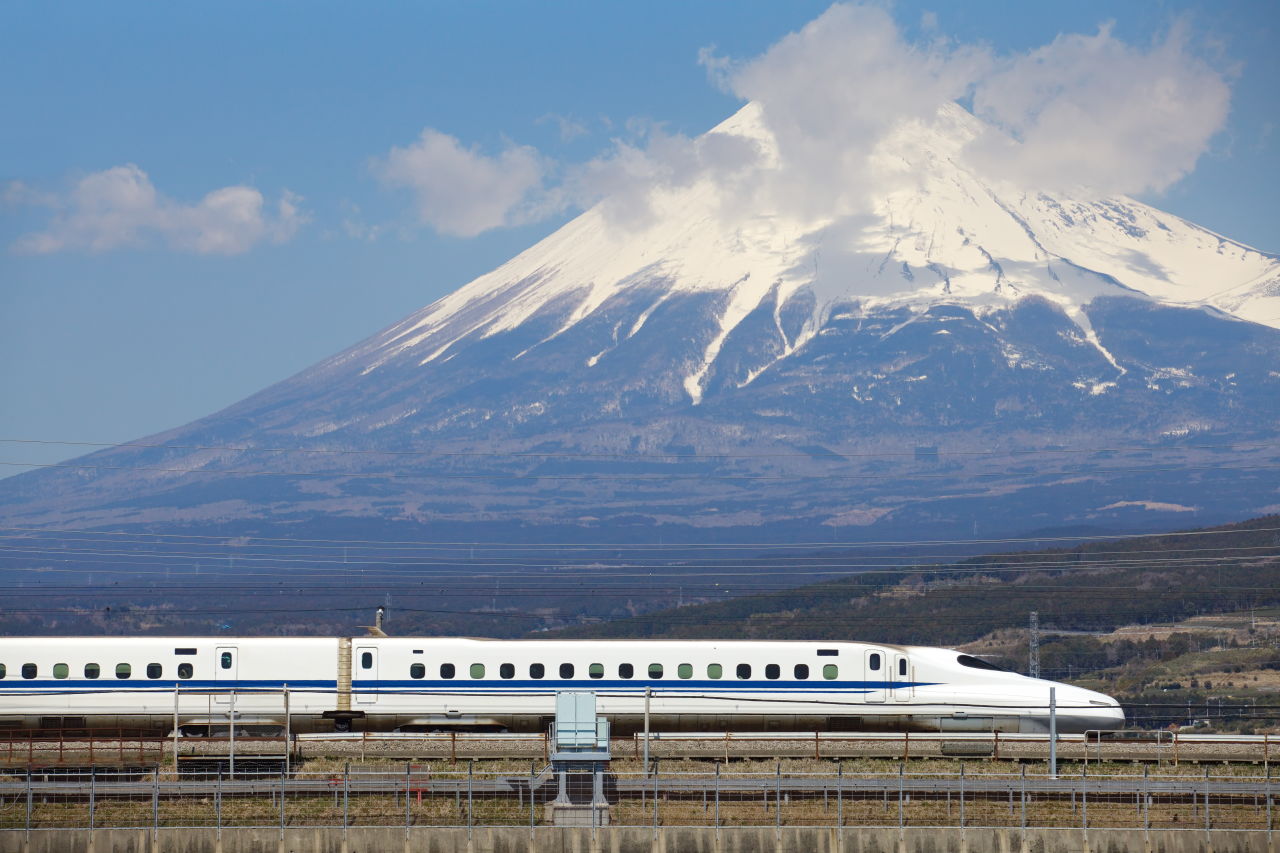 View of Mt Fuji and Tokaido Shinkansen, Shizuoka, Japan