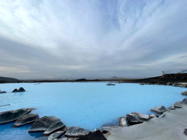 milky blue water of geothermal pool in Iceland