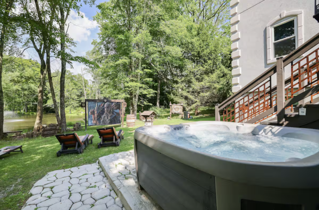 Hot tub and outdoor movie theater