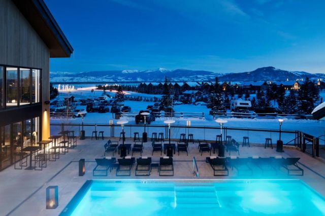 Gravity Haus Jackson Hole Pool at night