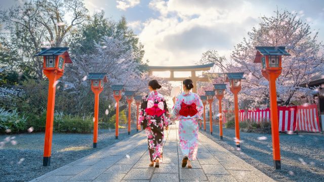 Girls in Traditional Dressing. Kyoto, Japan