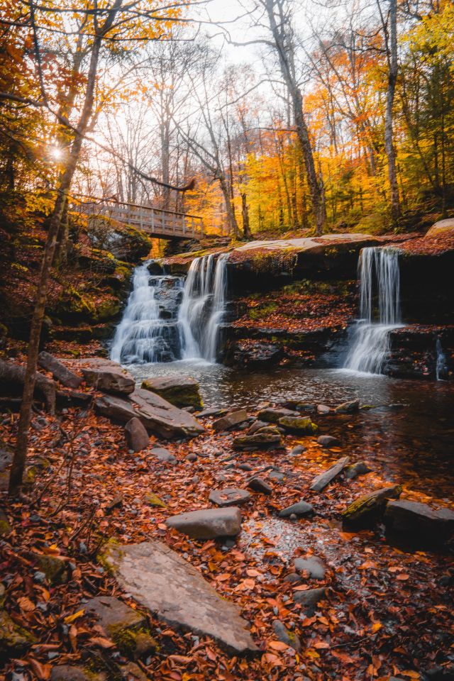 Catskills waterfall in the fall