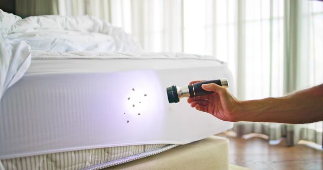 Man searching for bed bugs on a mattress