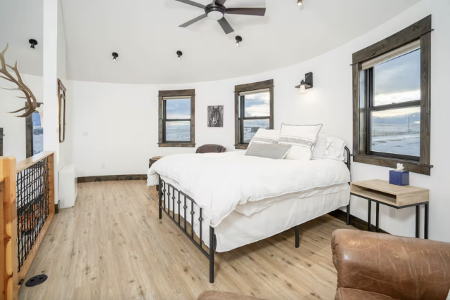 Bedroom at the Luxury Silo in Montana