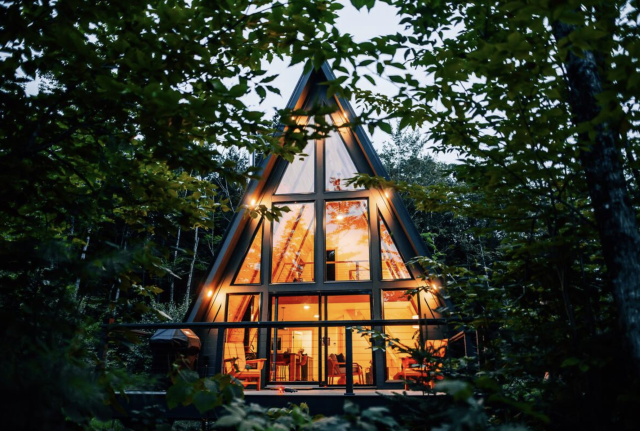 Maine Cabin Rental Exterior at Night