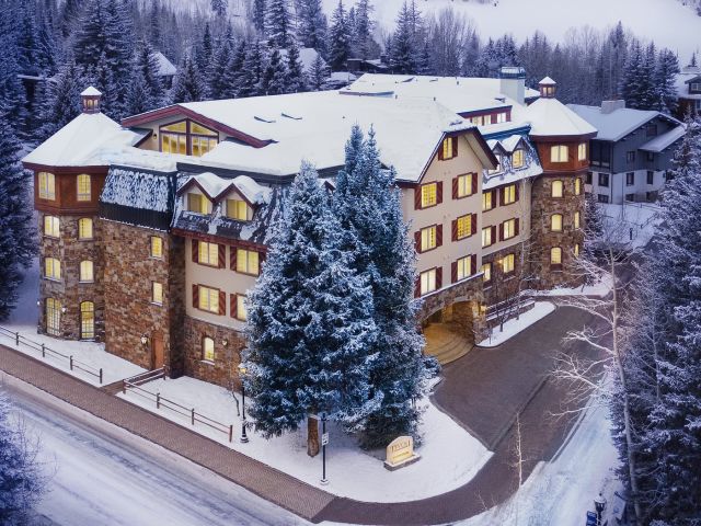 Hotel in Vail, Colorado surrounded by mountains