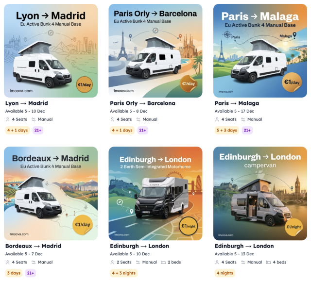 Prijsvoorbeeld 2 campers voor 1EUR, IMoova.