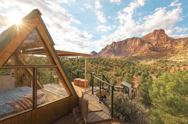 This Zion-Area A-Frame Has Its Own Private Hot Tub Under the Stars