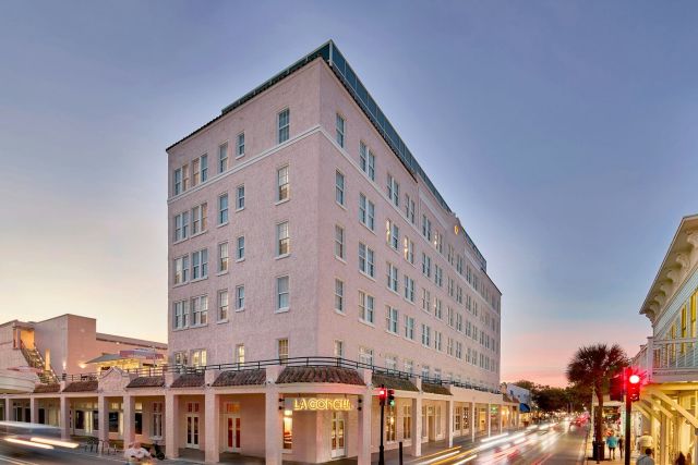 La Concha Key West hotel exterior at sunset on Duval Street